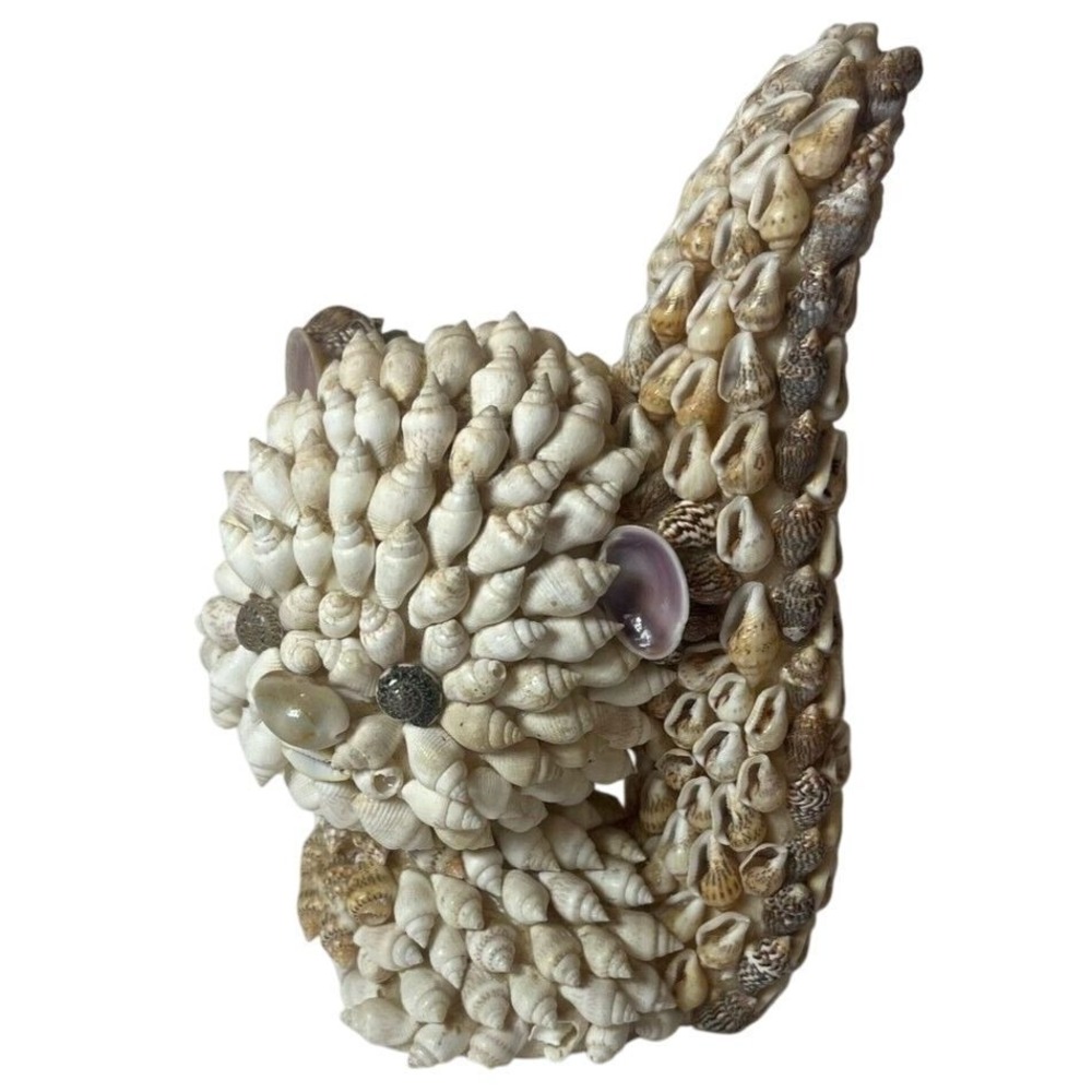 VTG Sea Shell Squirrel‎ Bank Figurine Beach Decor Folk Art 6"x4"